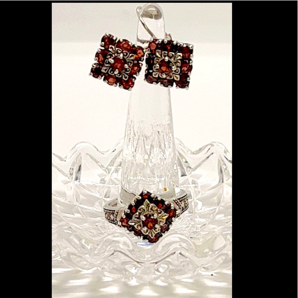 925 Sterling Silver Rubellite Tourmaline Ring & Matching Earrings